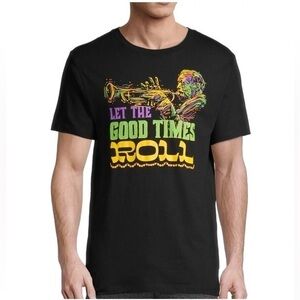“Let The Good Times Roll” MARDI Gras Black Short Sleeve Unisex T-Shirt Medium